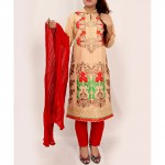 Beige Embroidered Stylish Design Ladeis suit AKG-086
